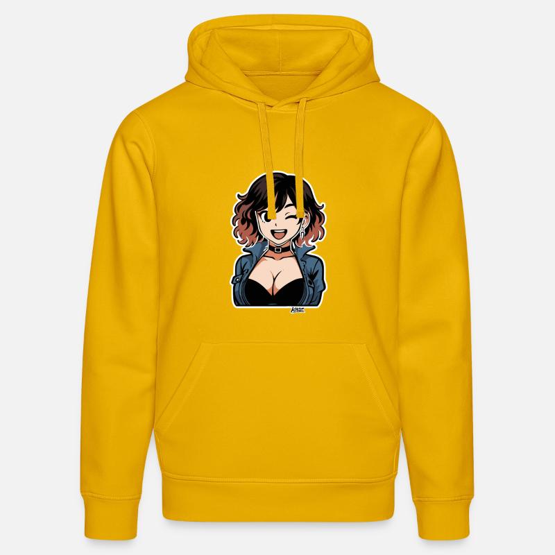 Diva en denim anime audacieuse - Sweat à capuche bio DRUMMER Stanley/Stella Unisexe - jaune spectre