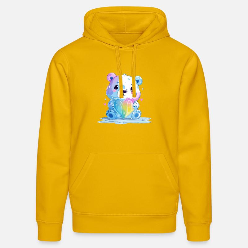 Süßer Eisbär mit Regenbogenherz - Stanley/Stella Unisex Bio-Hoodie DRUMMER  - Spektralgelb