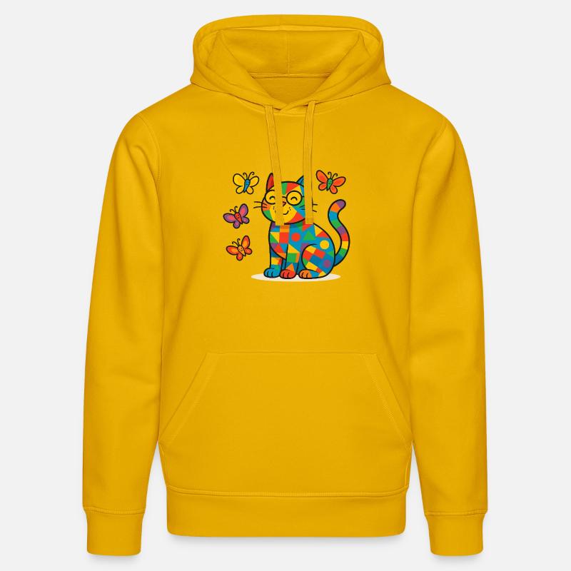 Chat patchwork et papillons - Sweat à capuche bio DRUMMER Stanley/Stella Unisexe - jaune spectre
