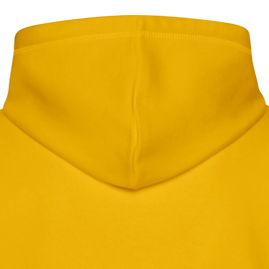 Grindelwald badge on a stanley/stella drummer unisex organic hoodie, spectra yellow, hood front
