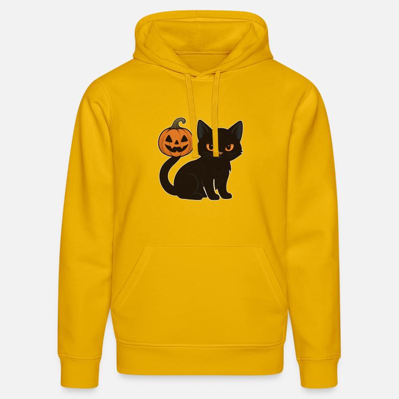 Chat noir avec citrouille d’Halloween - Sweat à capuche bio DRUMMER Stanley/Stella Unisexe - jaune spectre