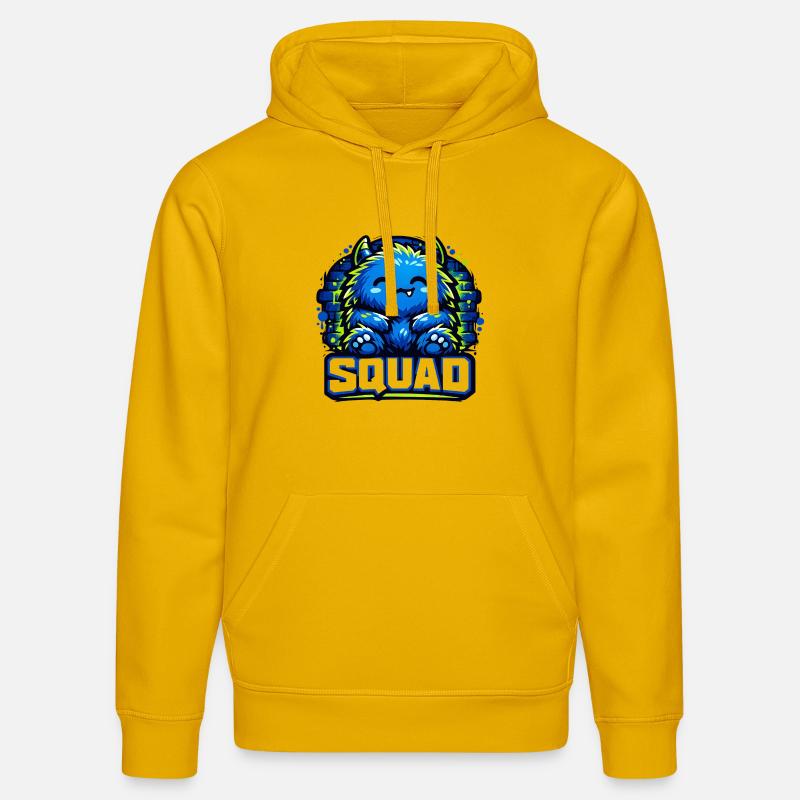 Logo de l’escouade de monstres bleus - Sweat à capuche bio DRUMMER Stanley/Stella Unisexe - jaune spectre