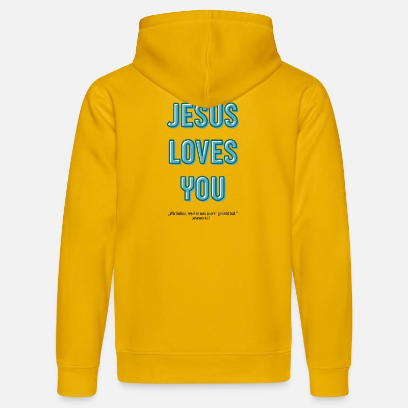 Jésus t’aime en script 3D - Sweat à capuche bio DRUMMER Stanley/Stella Unisexe - jaune spectre