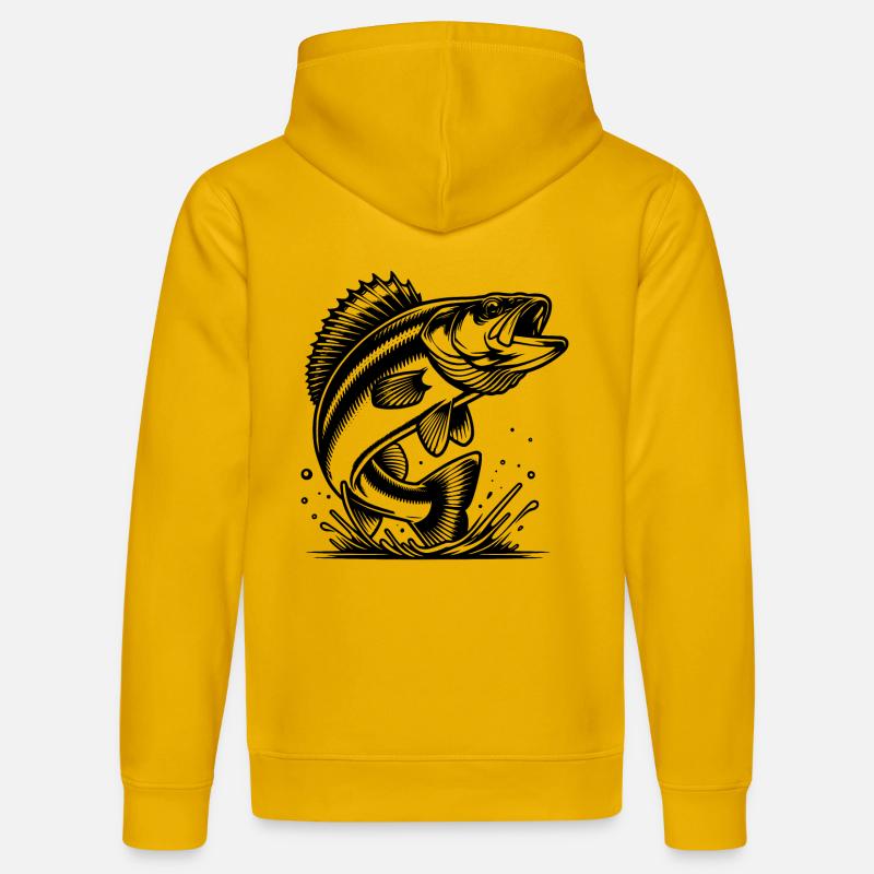 Eleganter springender Zander Raubfisch - Stanley/Stella Unisex Bio-Hoodie DRUMMER  - Spektralgelb