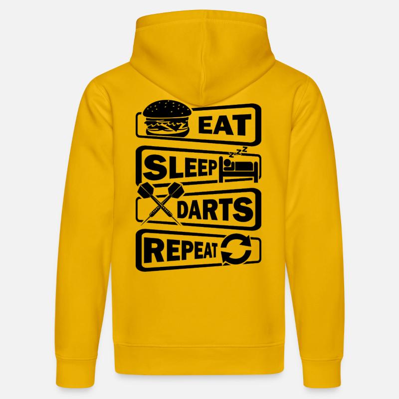 Fléchettes, fléchettes, mange, dorm, fléchettes, répétez. - Sweat à capuche bio DRUMMER Stanley/Stella Unisexe - jaune spectre