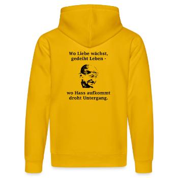 wo liebe wächst gedeiht leben schwarz - Stanley/Stella Unisex Bio-Hoodie DRUMMER  - Spektralgelb - Hinten - Liana (172cm)