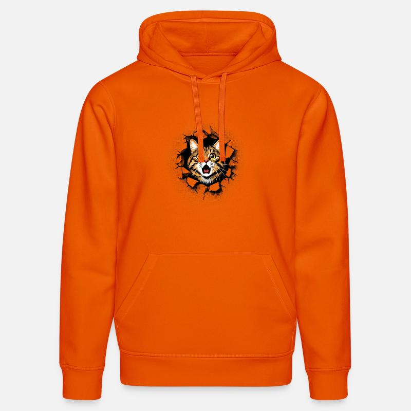 Katze Kopf Mauer Loch Risse Durchbruch - Stanley/Stella Unisex Bio-Hoodie DRUMMER - Tieforange