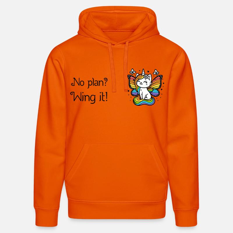 Pas de plan ? Ailez-le ! Chat licorne ailé (coloré) - Sweat à capuche bio DRUMMER Stanley/Stella Unisexe - orange profond