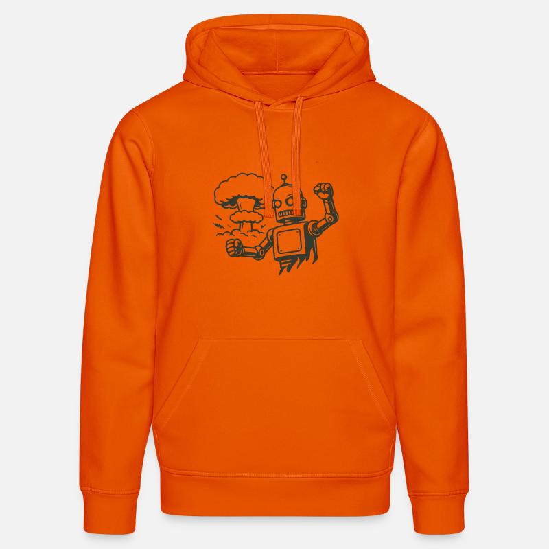 Robot rétro devant un nuage d’explosion - Sweat à capuche bio DRUMMER Stanley/Stella Unisexe - orange profond
