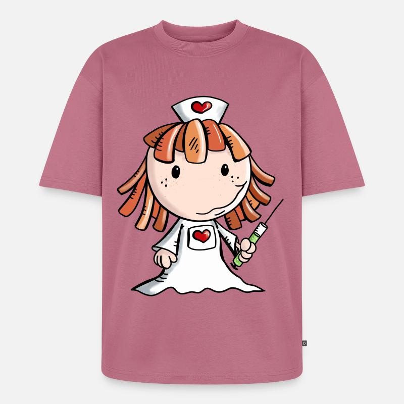 Krankenschwester Comic mit Herz und Spritze - Unisex Premium Oversized Bio T-Shirt - Mauve