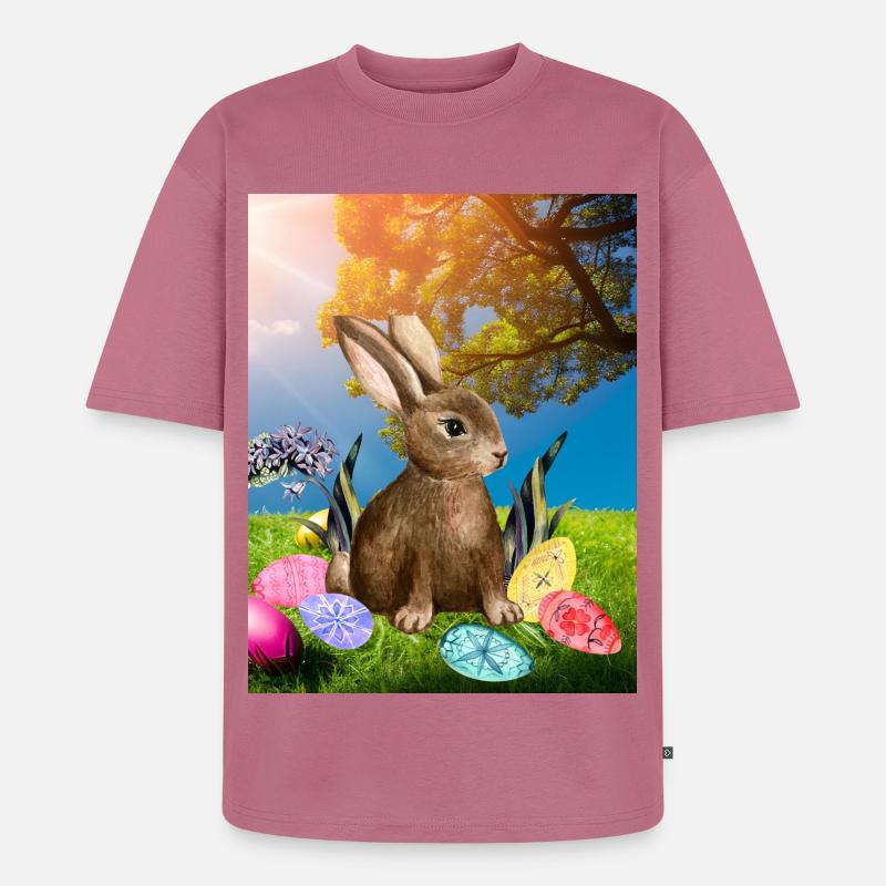 Spring Easter bunny with Easter eggs - Unisex Premium Oversized Organic T-Shirt - mauve