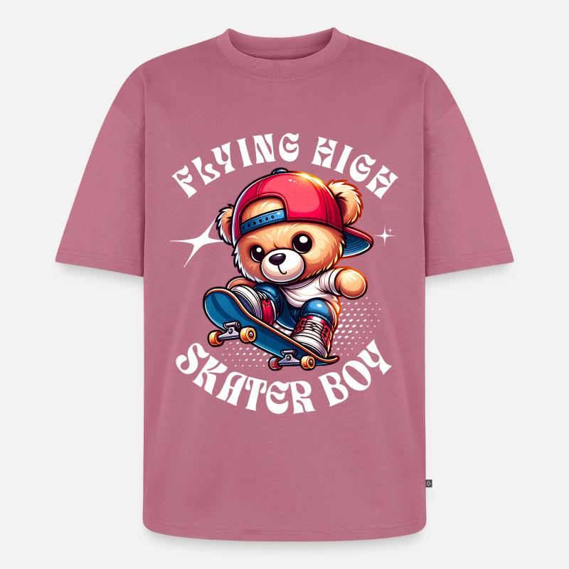 Skater teddy bear on skateboard - Unisex Premium Oversized Organic T-Shirt - mauve