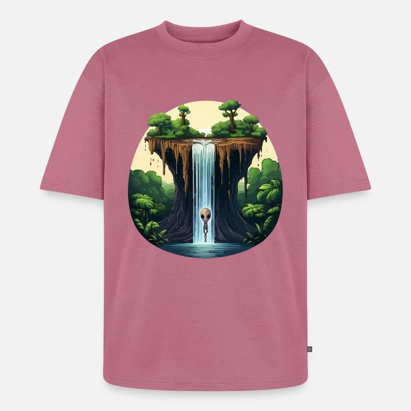 Alien am Wasserfall im Dschungel - Unisex Premium Oversized Bio T-Shirt - Mauve
