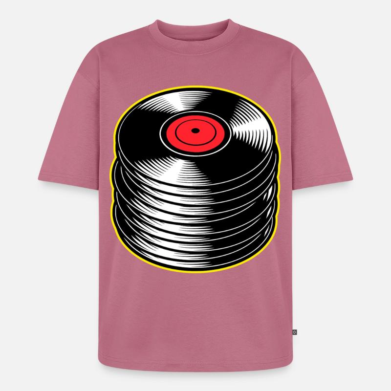 Stack d’albums vinyles - T-shirt Premium bio oversize Unisexe - mauve