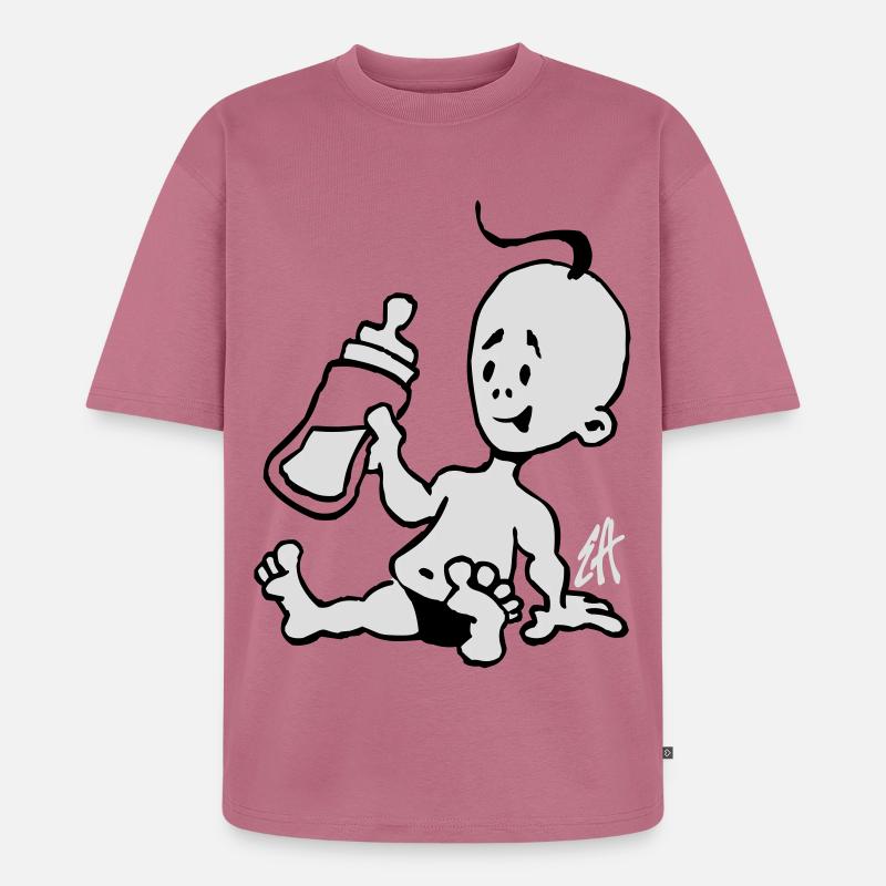 Baby mit einer Milchflasche - Unisex Premium Oversized Bio T-Shirt - Mauve