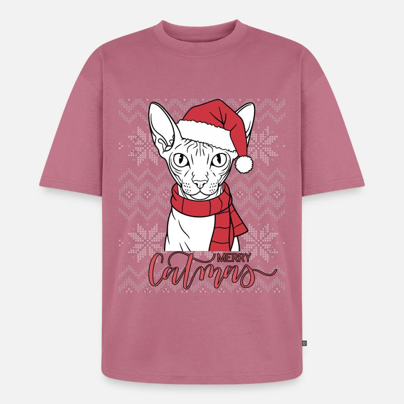 Chat Sphynx Noël Écharpe Bonnet - T-shirt Premium bio oversize Unisexe - mauve