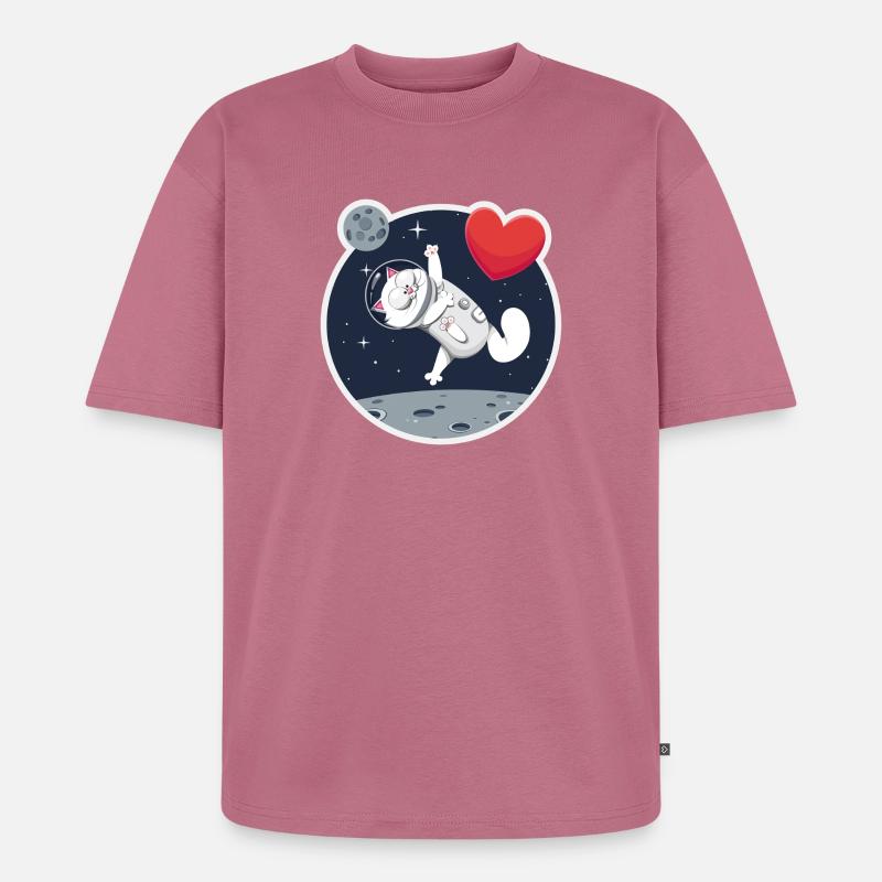 Einsame Astronautin Katze fängt Herz - Unisex Premium Oversized Bio T-Shirt - Mauve