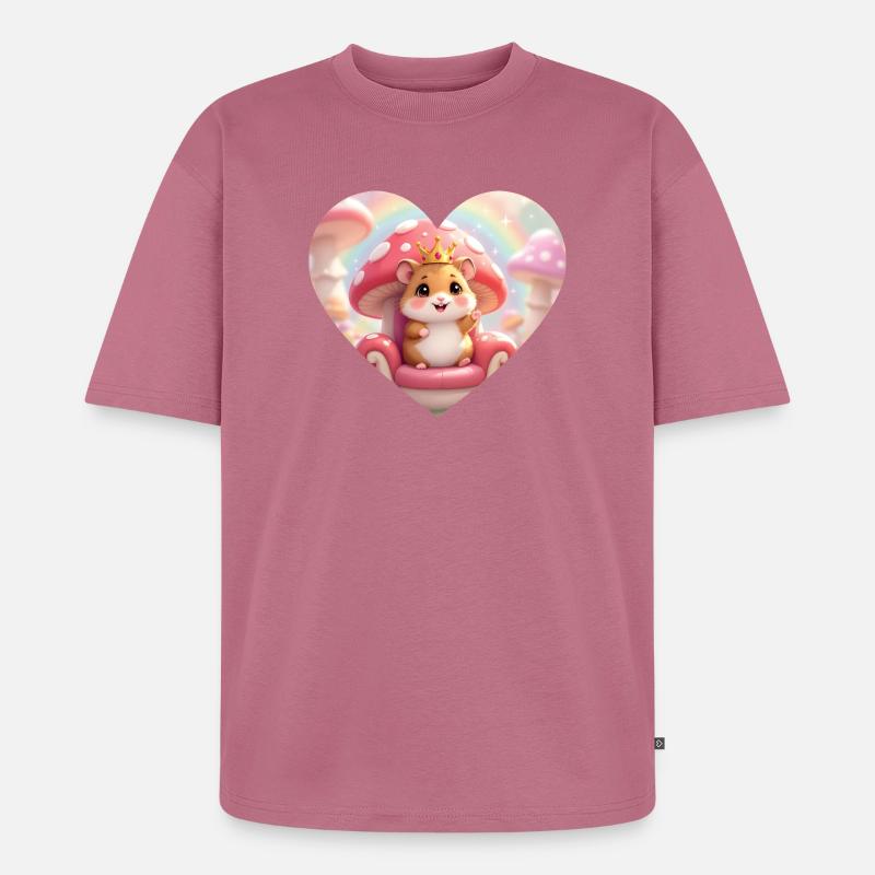 Kleines Mäuschen mit Krone auf Pilzthron - Unisex Premium Oversized Bio T-Shirt - Mauve
