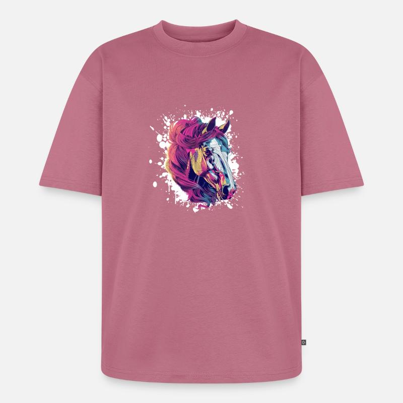 Buntes Pferd PopArt Farbexplosion - Unisex Premium Oversized Bio T-Shirt - Mauve