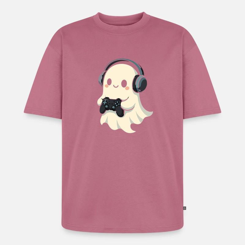 Geist mit Kopfhörer Spielcontroller - Unisex Premium Oversized Bio T-Shirt - Mauve