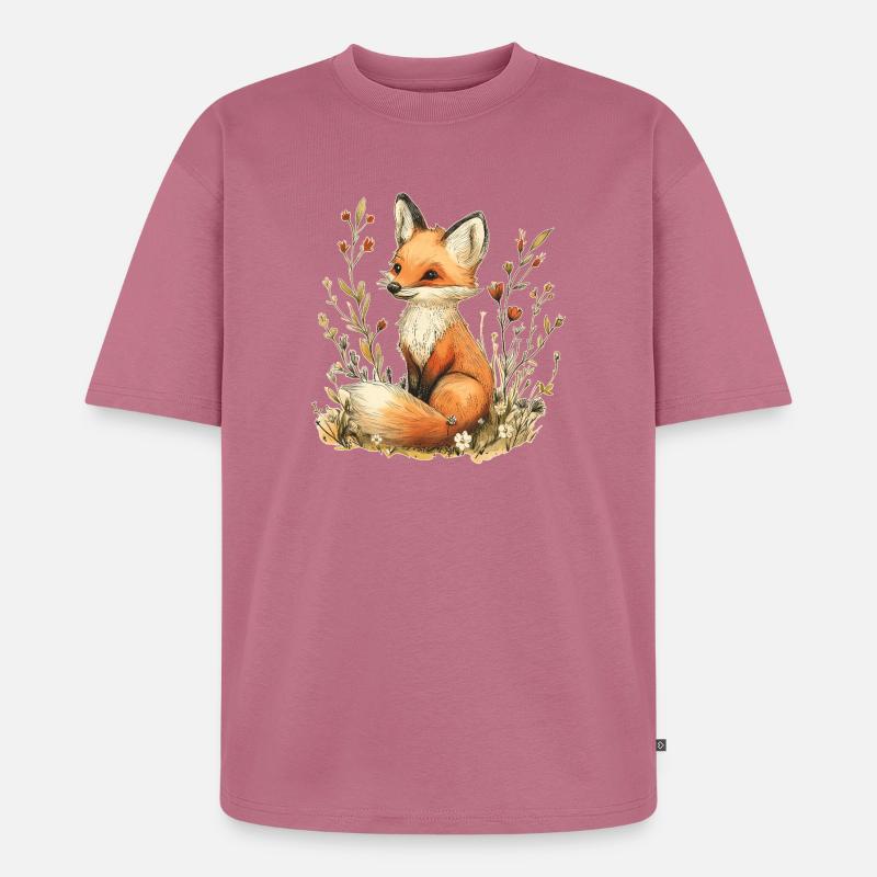 Fuchs mit Blumen - Unisex Premium Oversized Bio T-Shirt - Mauve
