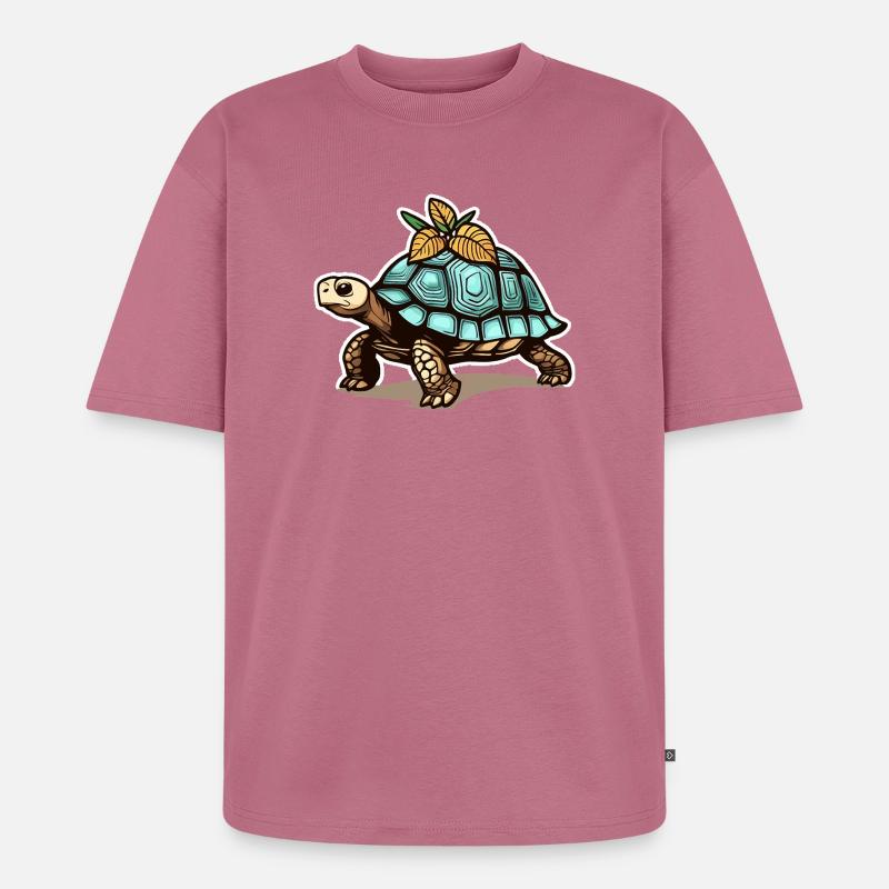 Schildkröte mit blauem Panzer & Blättern - Unisex Premium Oversized Bio T-Shirt - Mauve