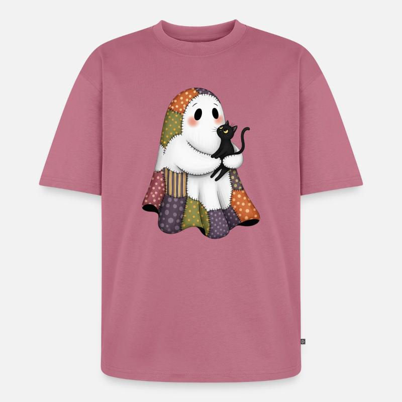 Patchwork fantôme avec chat noir - T-shirt Premium bio oversize Unisexe - mauve