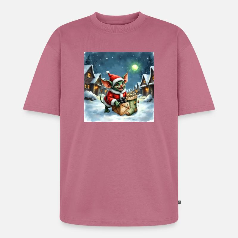 Weihnachtself schiebt verschneites Geschenk - Unisex Premium Oversized Bio T-Shirt - Mauve