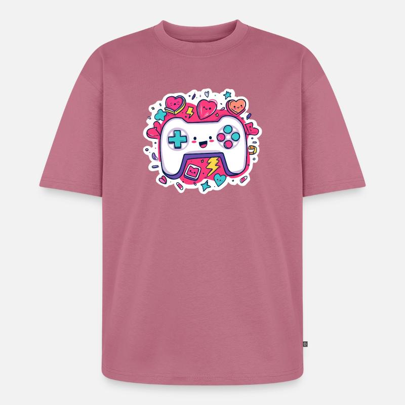 Kawaii Controller Herz Neon Stil - Unisex Premium Oversized Bio T-Shirt - Mauve