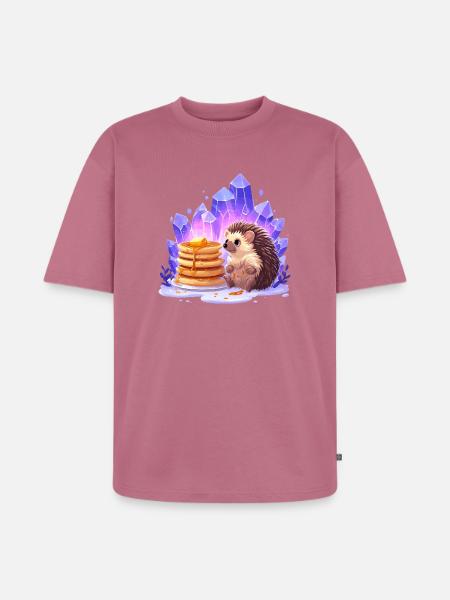 Hedgehog with pancakes and crystals - Unisex Premium Oversized Organic T-Shirt - mauve