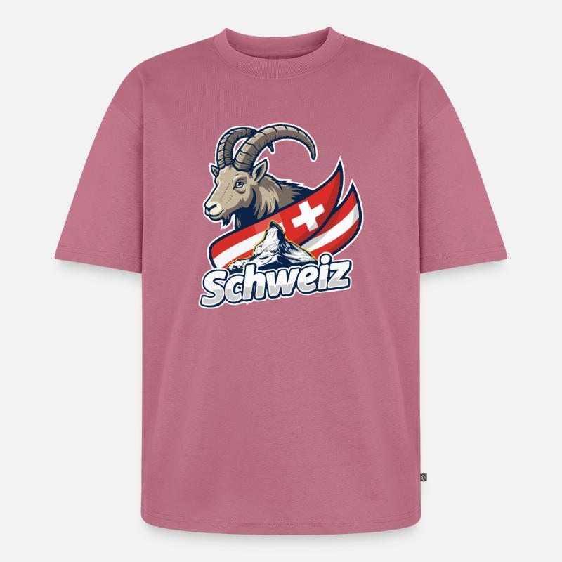 Alpensteinbock mit Schweizer Flagge - Unisex Premium Oversized Bio T-Shirt - Mauve