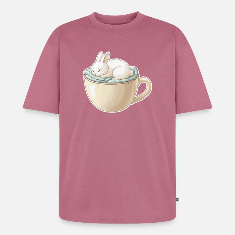 Sleeping rabbit in a cup - Unisex Premium Oversized Organic T-Shirt - mauve