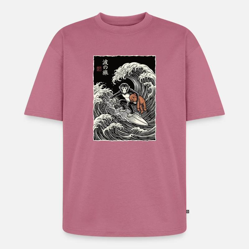 Ukiyo-e Baby Monkey Punch - Unisex Premium Oversized Bio T-Shirt - Mauve