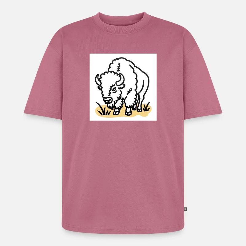 Bisons sur herbe jaune - T-shirt Premium bio oversize Unisexe - mauve