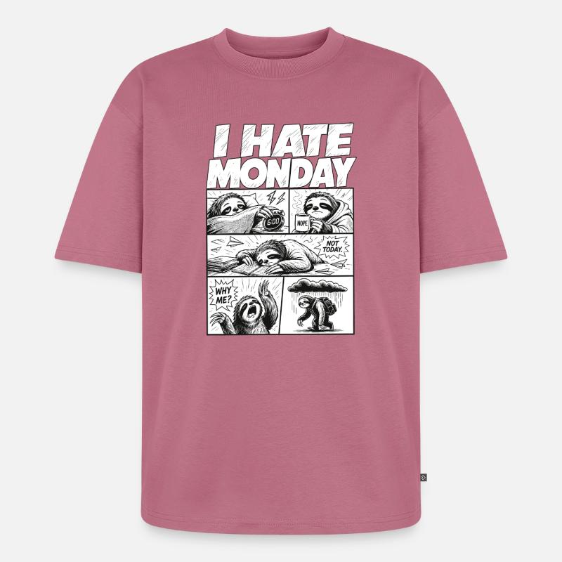 I Hate Monday Sloth Comic - Unisex Premium Oversized Organic T-Shirt - mauve