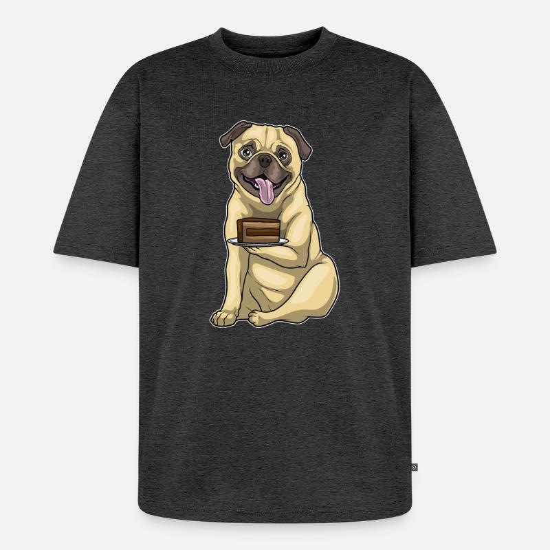 Mops Kuchen - Unisex Premium Oversized Bio T-Shirt - Anthrazit meliert