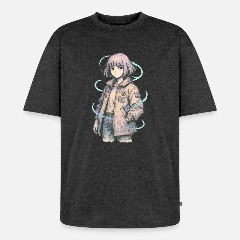 Neon Patch Bomber Mädchen - Unisex Premium Oversized Bio T-Shirt - Anthrazit meliert