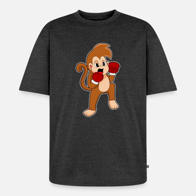 Affe Boxer Boxhandschuhe Boxen - Unisex Premium Oversized Bio T-Shirt - Anthrazit meliert