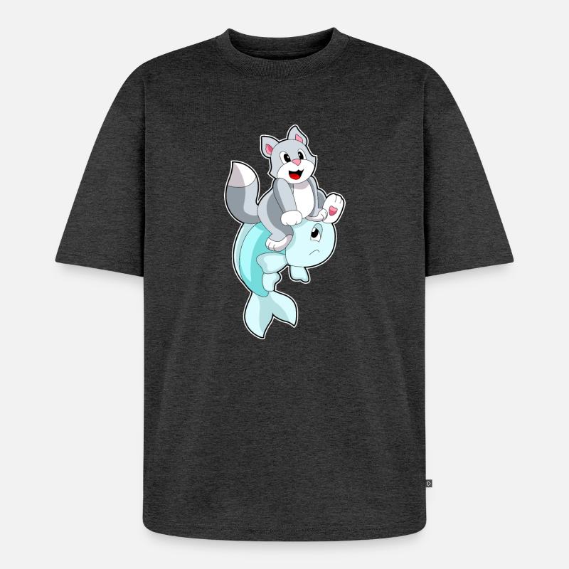 Poisson-chat - T-shirt Premium bio oversize Unisexe - anthracite chiné