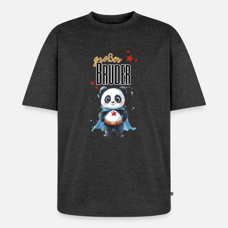 Großer Bruder Panda Superheld - Unisex Premium Oversized Bio T-Shirt - Anthrazit meliert