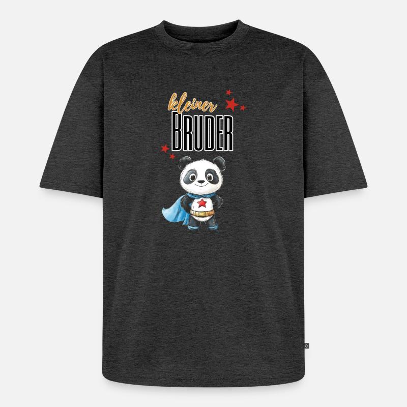 Kleiner Bruder Panda Superheld - Unisex Premium Oversized Bio T-Shirt - Anthrazit meliert