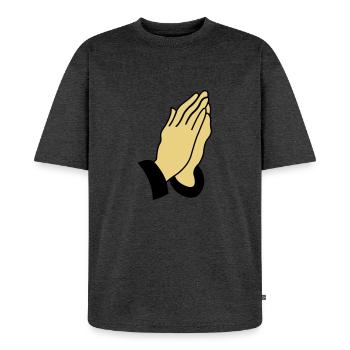 praying_hands_002 - Unisex Premium Oversized Organic T-Shirt - heather anthracite - Front - Thijin (182cm) & Selfina (174cm)