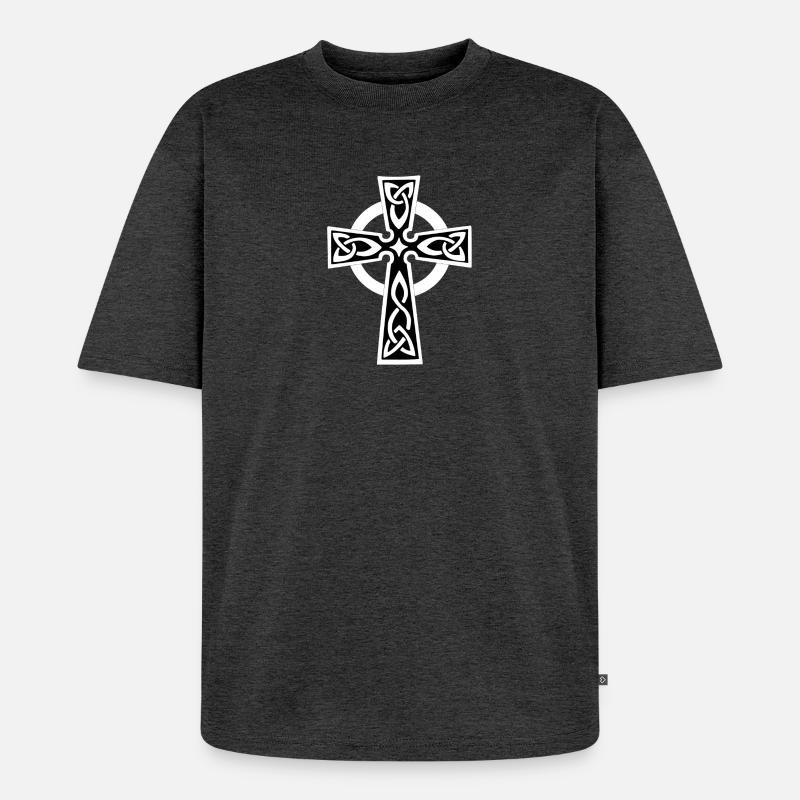 Weißes keltisches oder keltisches Kreuz - Unisex Premium Oversized Bio T-Shirt - Anthrazit meliert