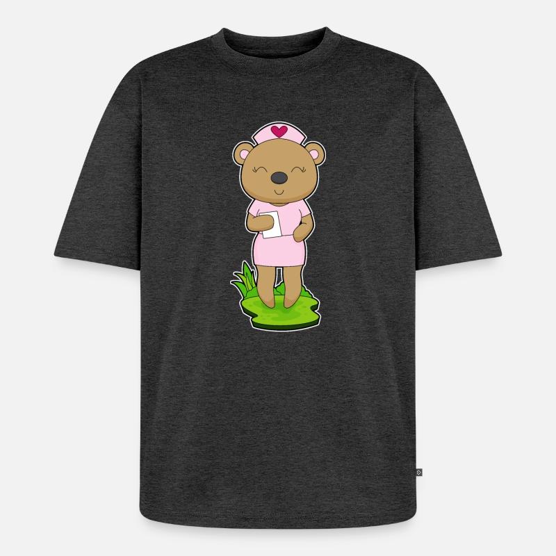 Bär Krankenschwester Notizzettel - Unisex Premium Oversized Bio T-Shirt - Anthrazit meliert