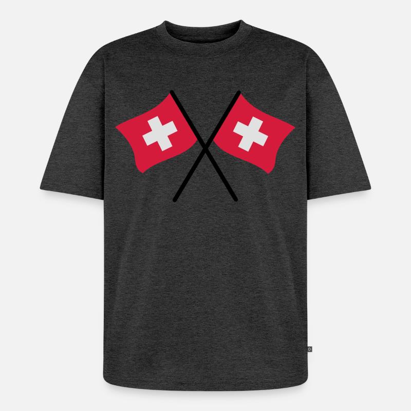 Schweizer Flaggen - Unisex Premium Oversized Bio T-Shirt - Anthrazit meliert