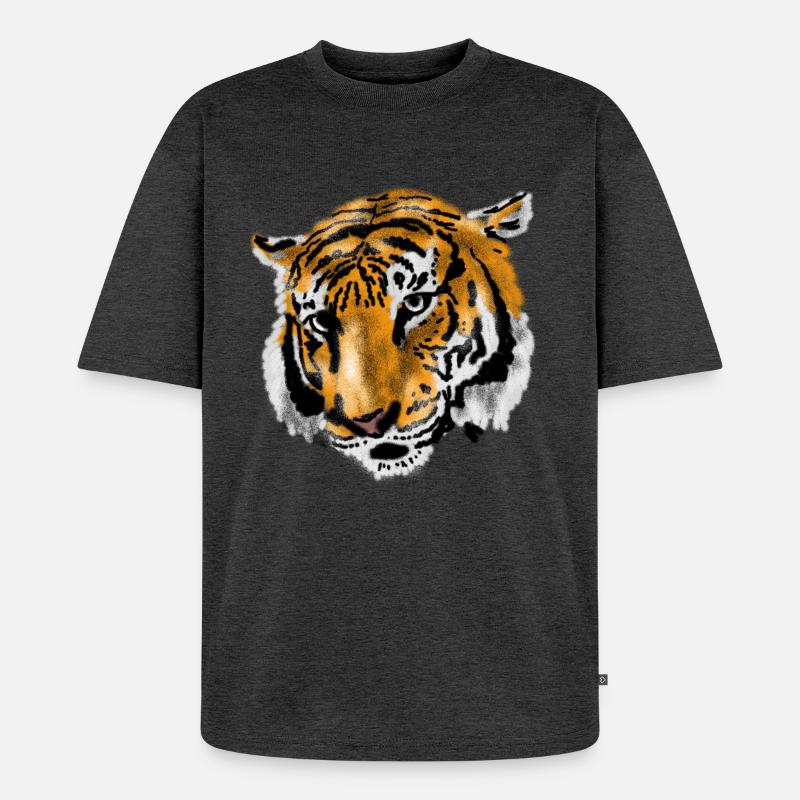 Tiger - Unisex Premium Oversized Bio T-Shirt - Anthrazit meliert