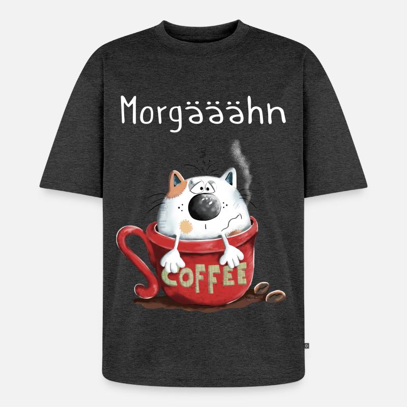 Morgähn Kaffee - Katze - Comic - Unisex Premium Oversized Bio T-Shirt - Anthrazit meliert
