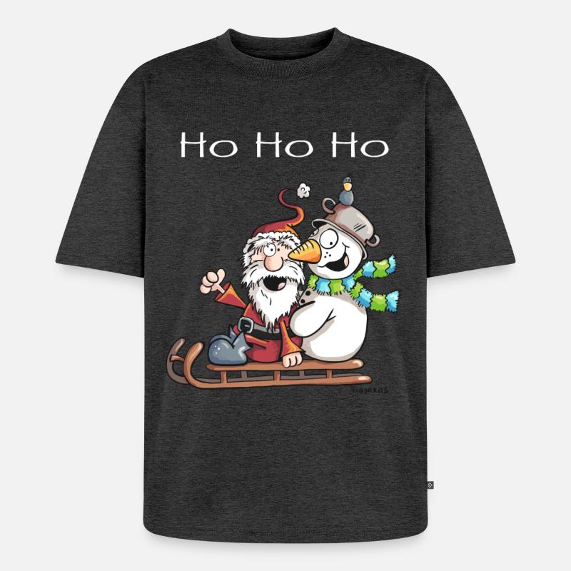 Weihnachtsmann und Schneemann - Comic - Unisex Premium Oversized Bio T-Shirt - Anthrazit meliert