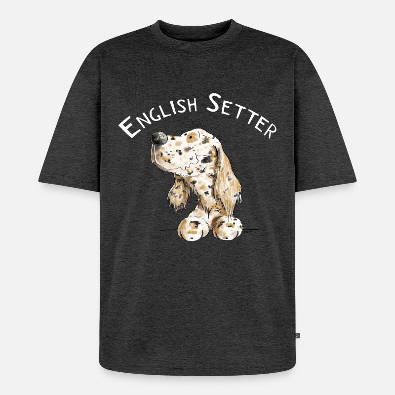 Englischer Setter I Hunde Comic Geschenk - Unisex Premium Oversized Bio T-Shirt - Anthrazit meliert