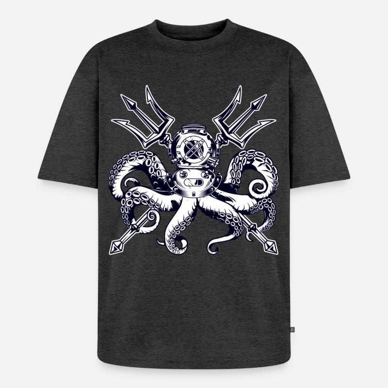 Trident Diving Octopus - Unisex Premium Oversized Bio T-Shirt - Anthrazit meliert